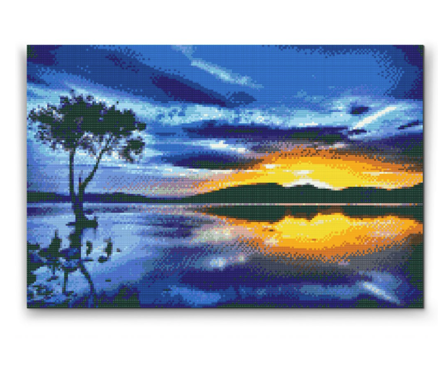 Diamond Painting - Solnedgang og mørkt træ - Premium thumbnail