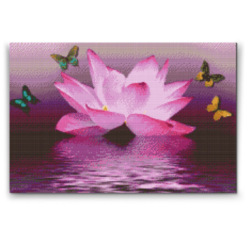 Lotus og sommerfugle - Premium - diamond art
