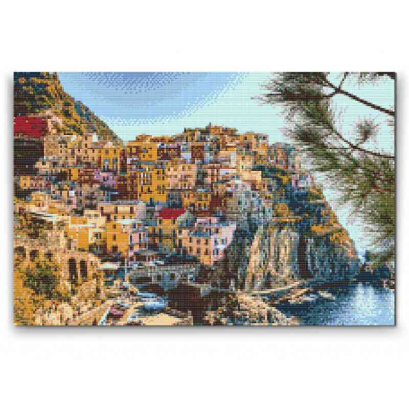 Diamond Art-billede af Cinque Terre - århundreder gamle kystlandsbyer på den italienske kystlinje.