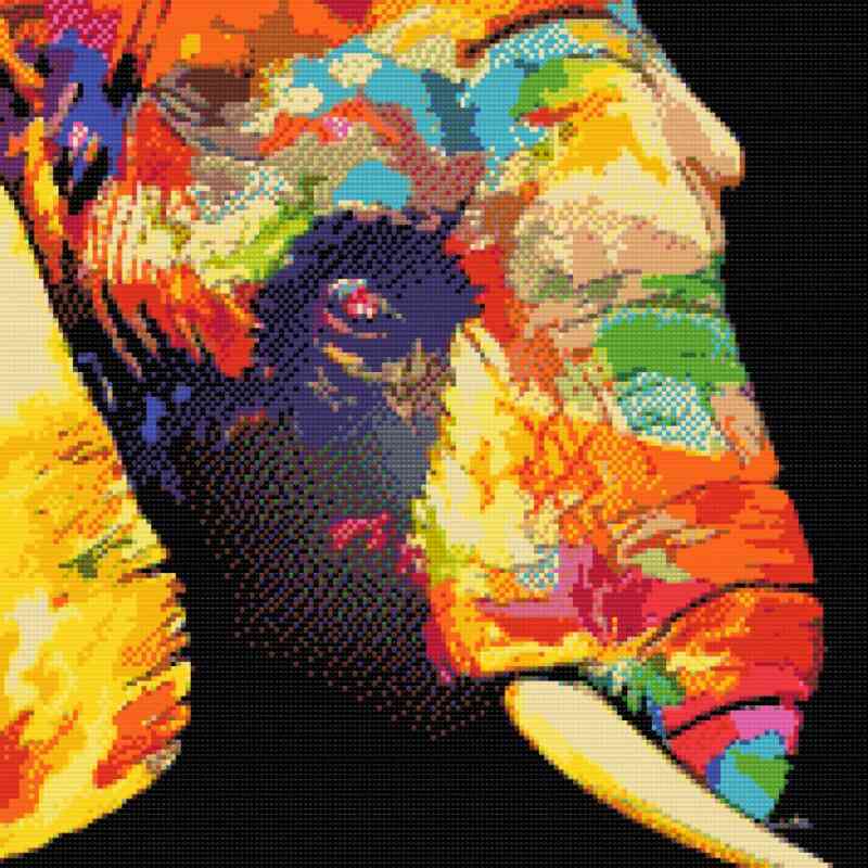 Farvet elefant i Diamond art i regnbuens farver