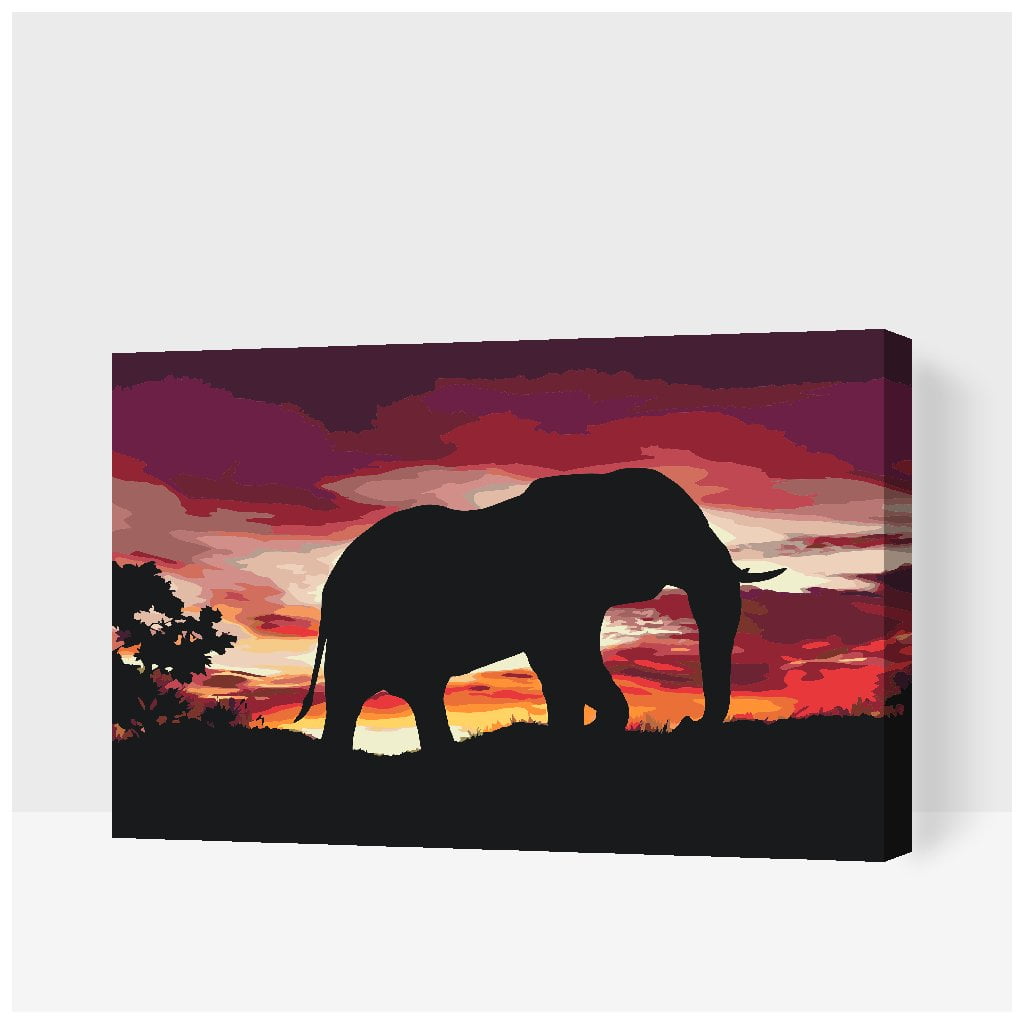 Afrikansk elefant ved solnedgang - Paint by Numbers Premium thumbnail