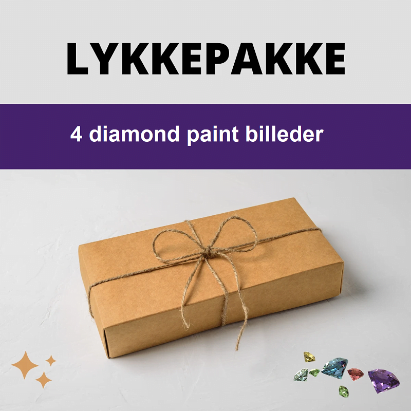 LYKKEPAKKE - med 4 diamond paint billeder