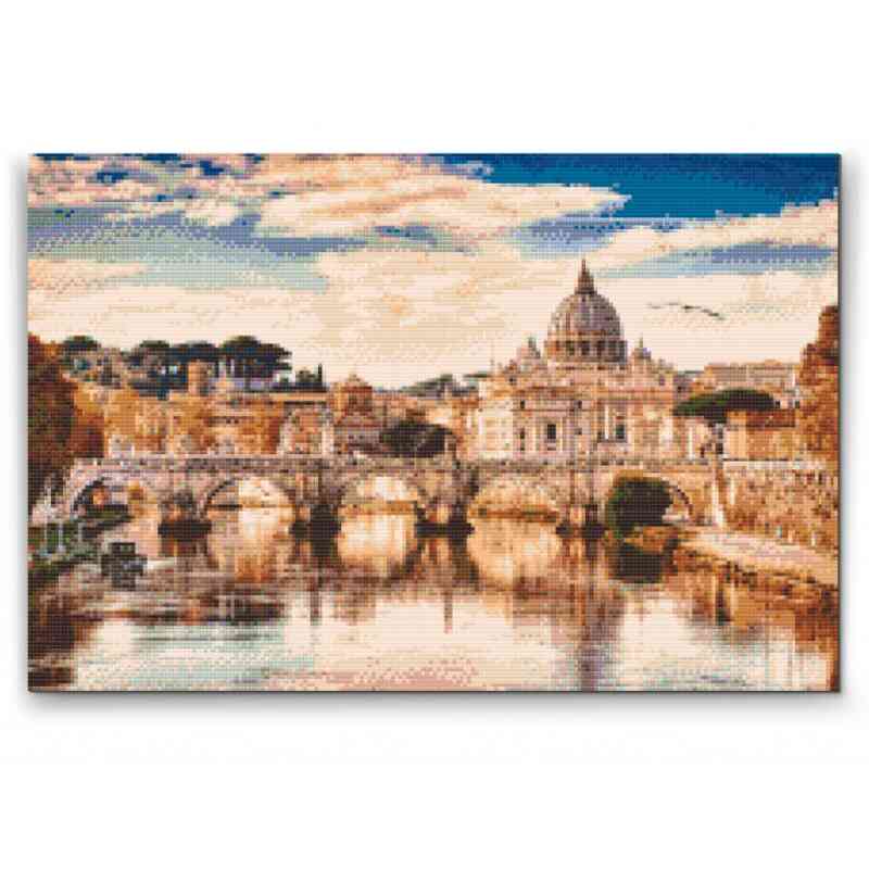 Et imponerende Diamond Art-maleri, der fanger den fortryllende udsigt over Vatikanet og den historiske by Rom.