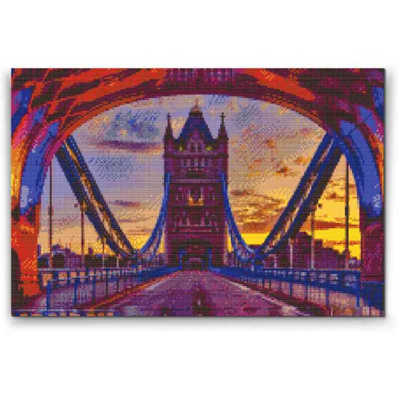 Udforsk magien i Londons mest ikoniske bro gennem vores Diamantkunst med farverig Tower Bridge.