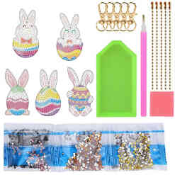 Nøgleringe med påskeharer med indhold - diamond paint